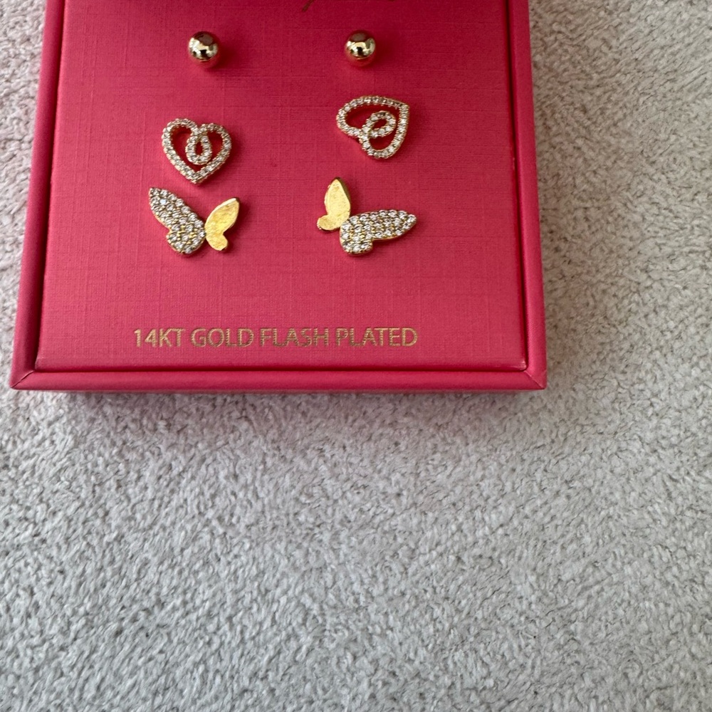 Gold Heart and Butterfly Earrings Set